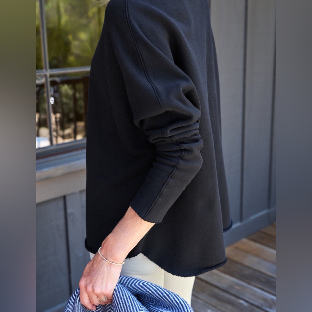 Frank & Eileen Sz M EFFIE Sweatshirt Long-Sleeve Funnel Neck Capelet Navy - Picture 3 of 8